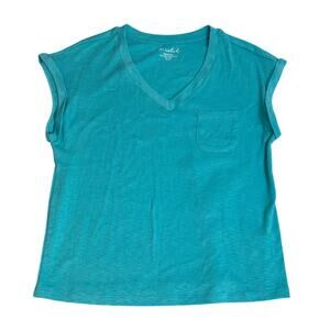 Marled Teal Short Sleeve Top with Pocket Medium